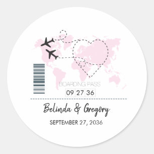 Destination Boarding Pass Wedding Classic Round Sticker