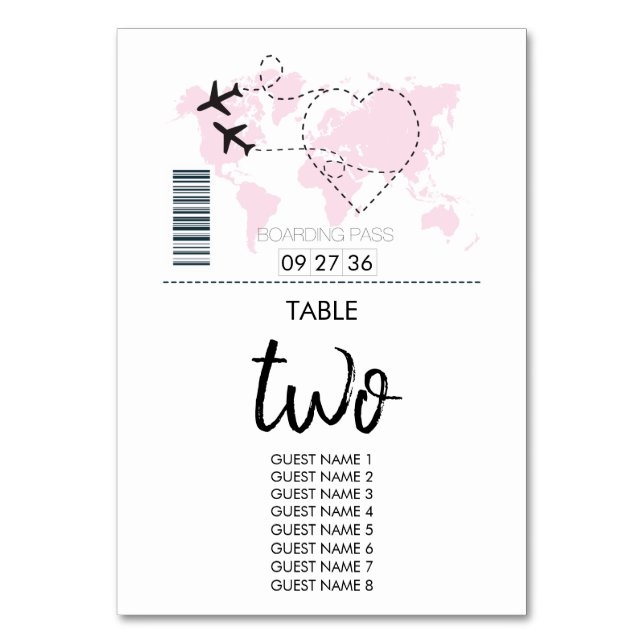 Destination Boarding Pass Wedding Guest Names Table Number (Front)