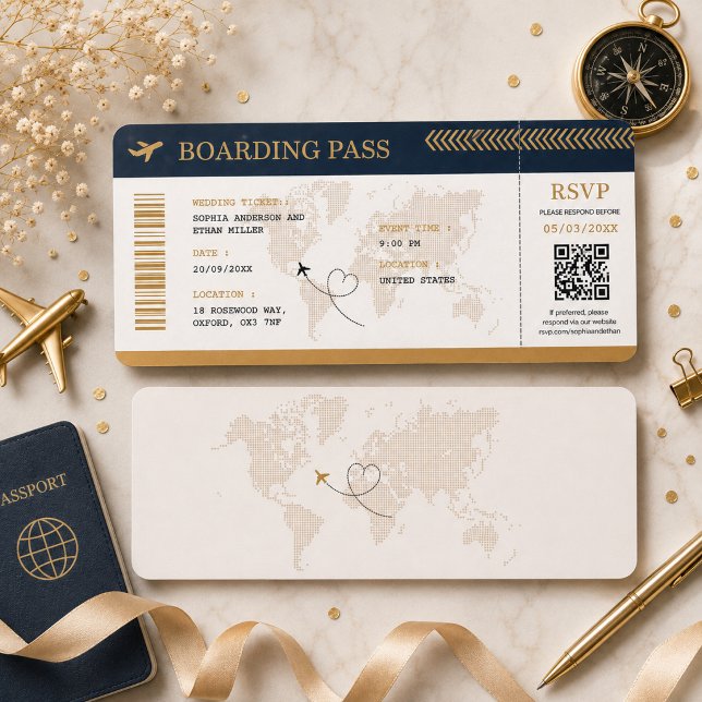 Destination Boarding Pass Wedding Plane Ticket Invitation (Creator Uploaded)