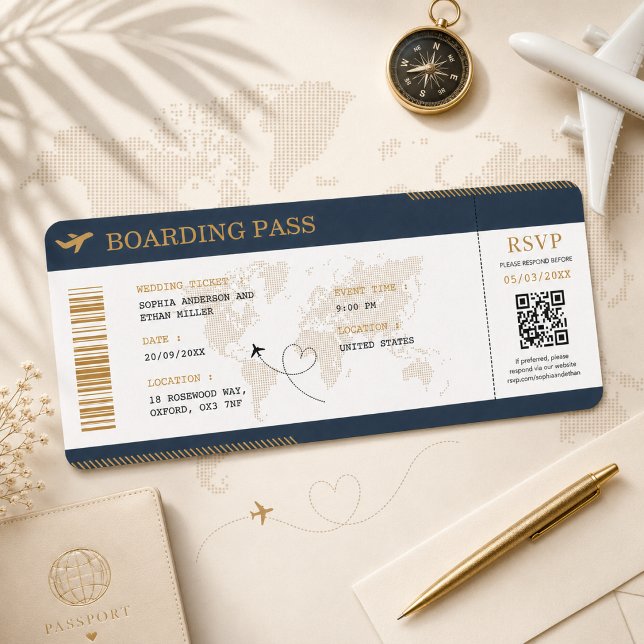 Destination Boarding Pass Wedding Plane Ticket Invitation (Creator Uploaded)