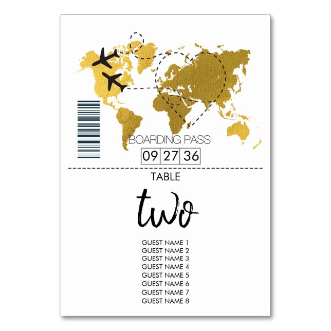 Destination Boarding Pass Wedding  Table Number (Front)