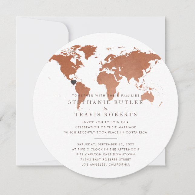 Destination Elopement Reception Globe Invitation (Front)
