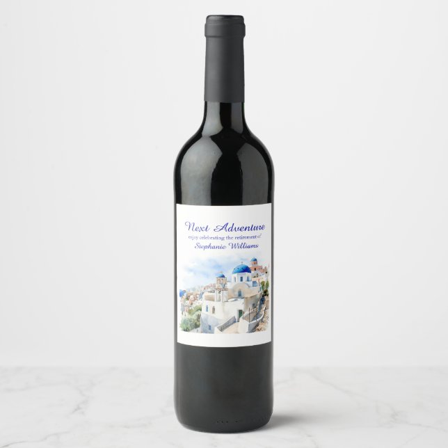 Destination Greece island Retirement Party  Wine Label (Front)