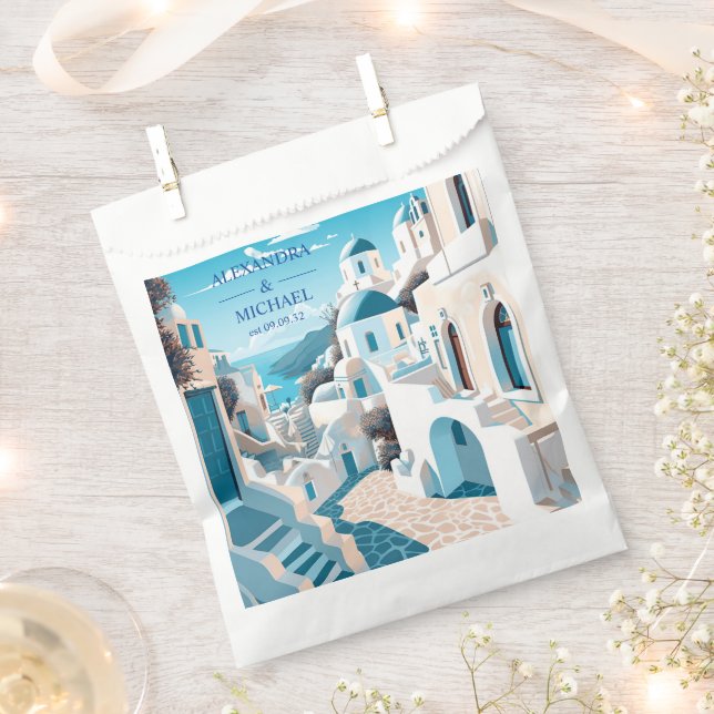 Destination Greece Santorini Wedding Favour Bags (Clipped)