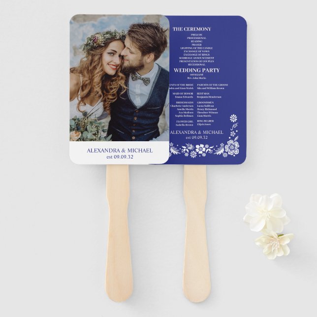 Destination Greece Santorini Wedding Hand Fan (Front and Back)