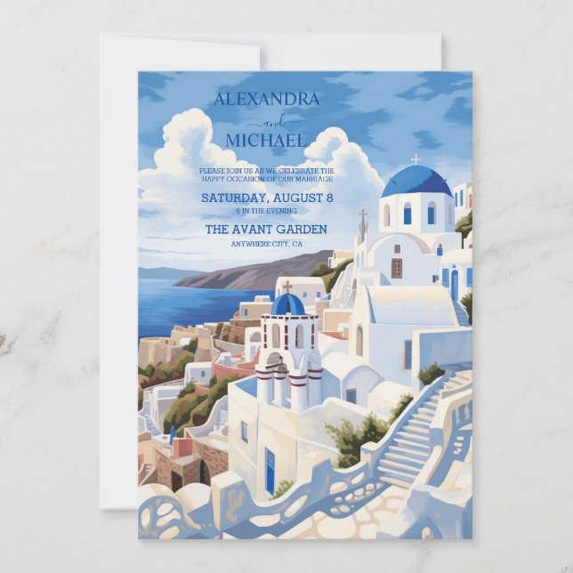 Destination Greece Santorini Wedding Invitation (Front)