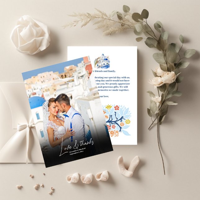 Destination Greece Santorini Wedding Photo Thank You Card (Creator Uploaded)