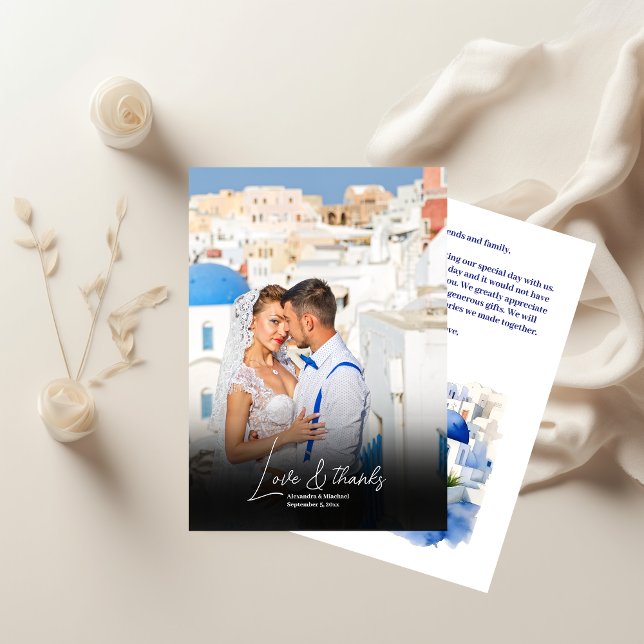 Destination Greece Santorini Wedding Photo Thank You Card (Creator Uploaded)