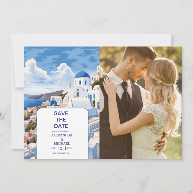 Destination Greece Santorini Wedding Save The Date (Front)