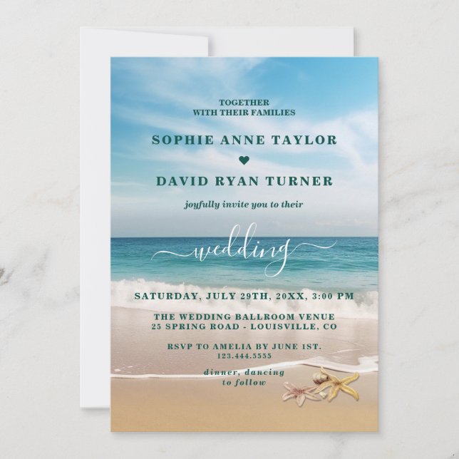 Destination Kauai Beach Starfish Wedding Invitation (Front)
