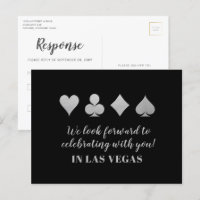 Destination LasVegas Wedding RSVP Silver Postcard