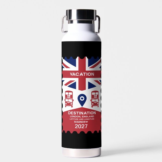 Destination London UK Vacation Water Bottle (Front)