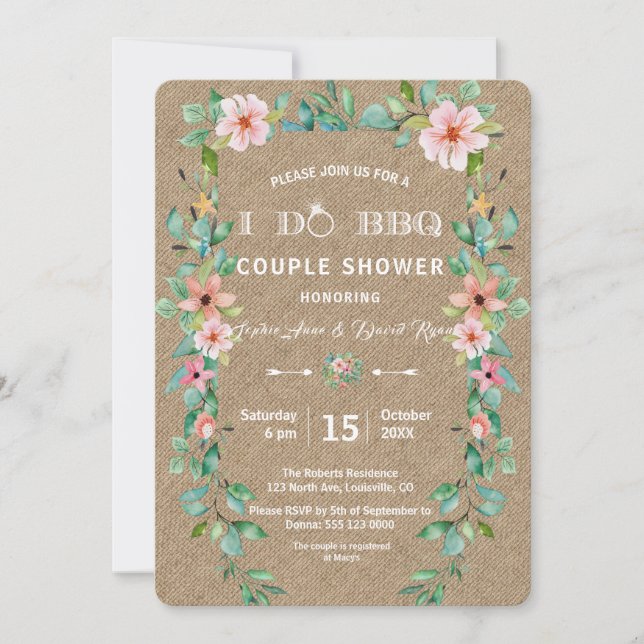 Destination Luau Tropical Floral Wreath I DO BBQ Invitation (Front)