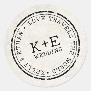 Destination Map Boho Wedding Classic Round Sticker