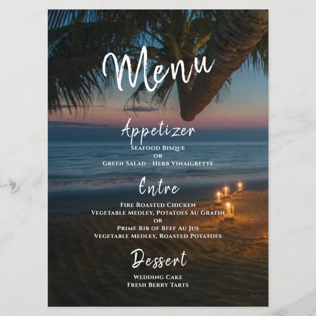 Destination Paradise Wedding Reception Menu (Front)