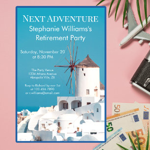 Destination Retirement Party Greek White Blue  Invitation