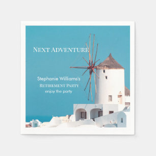 Destination Retirement Party Greek White Blue Napkin