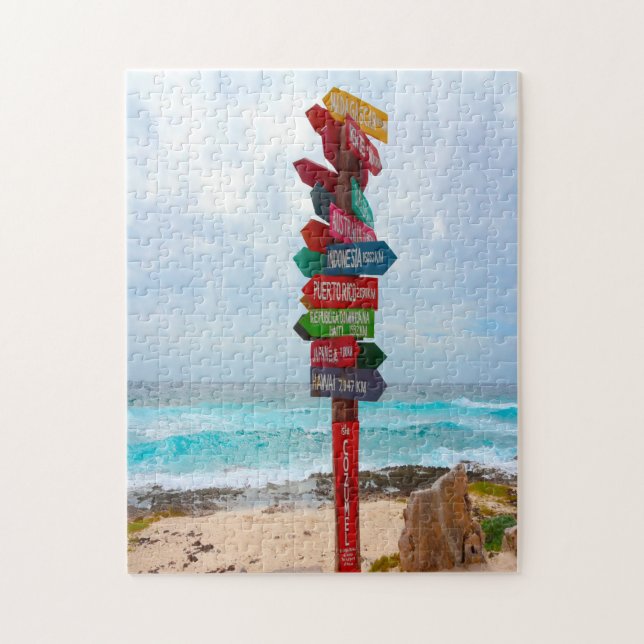 Destination Sign Post Cozumel Beach Mexico. Jigsaw Puzzle (Vertical)