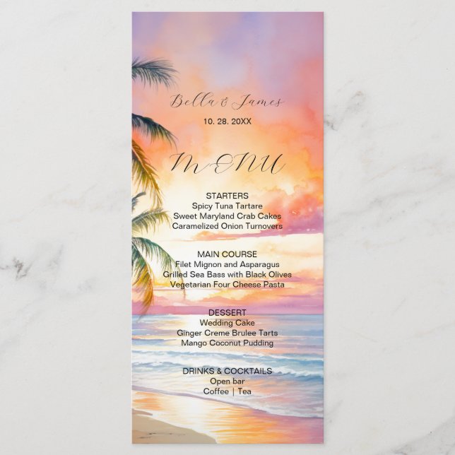 Destination Sunset Beach Wedding  Menu (Front)