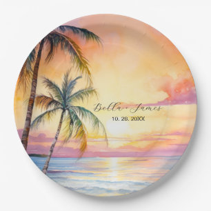 Destination Sunset Beach Wedding Paper Plate