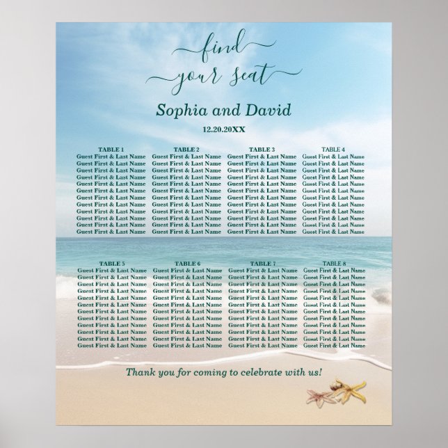 Destination Travel Kauai Wedding Seating Chart (Front)