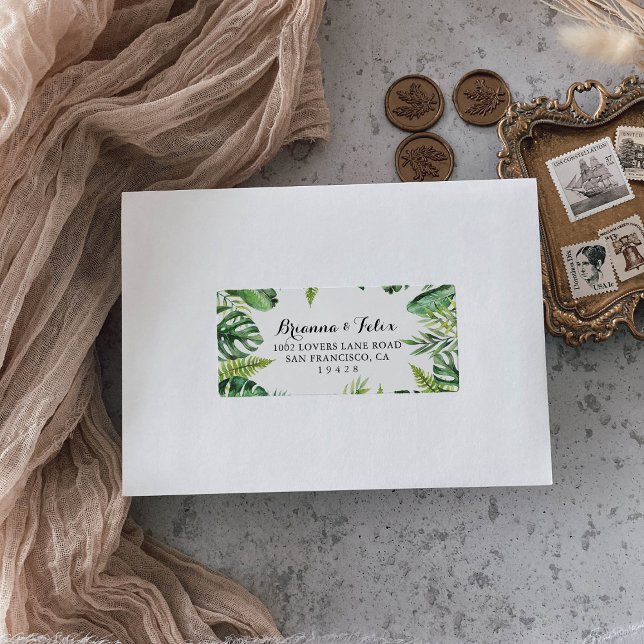 Destination Tropical Green Wedding RSVP Address Label (Creator Uploaded)