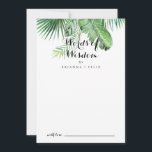 Destination Tropical Green Wedding Words of Wisdom Advice Card<br><div class="desc">This destination tropical green wedding words of wisdom advice card is perfect for a modern wedding. The design features hand-painted watercolor green palm and banana leaves neatly arranged into beautiful bouquets. These cards are perfect for a wedding, bridal shower, baby shower, graduation party & more. Personalise the cards with the...</div>