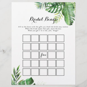 Destination Tropical Greenery Bridal Bingo Game