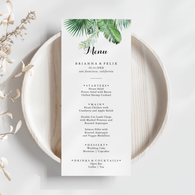 Destination Tropical Greenery Calligraphy Dinner Menu (Creator Uploaded)