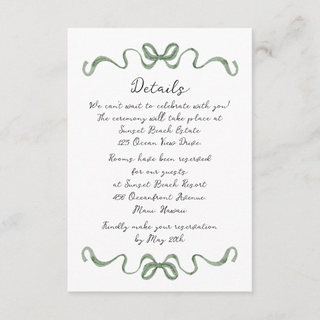 Destination Tropical Wedding Details Card (Front)