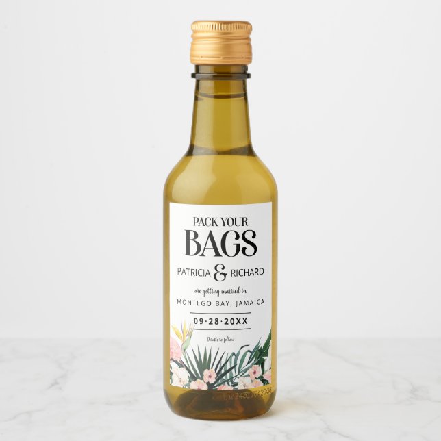 Destination Tropical Wedding Save The Date Wine Label (Front)