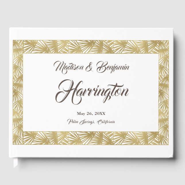 Destination Wedding, Beach, Palms, Gold Foil Guest Book (Front)