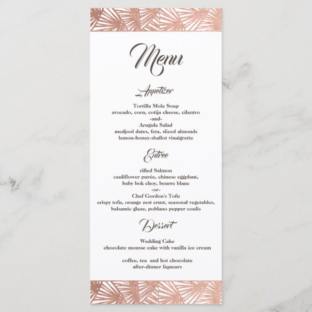 Destination Wedding, Beach Wedding, Rose Gold Foil Programme (Front)