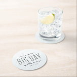 Destination wedding big day getaway ocean blue round paper coaster<br><div class="desc">Designed to coordinate with Lea Delaveris Design's Big Day Getaway collection,  this light blue watercolor coaster can be used for any destination wedding celebration. It features a customisable name and date along with the fun "big day getaway" type treatment.</div>