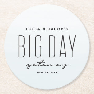 Destination wedding big day getaway ocean blue round paper coaster