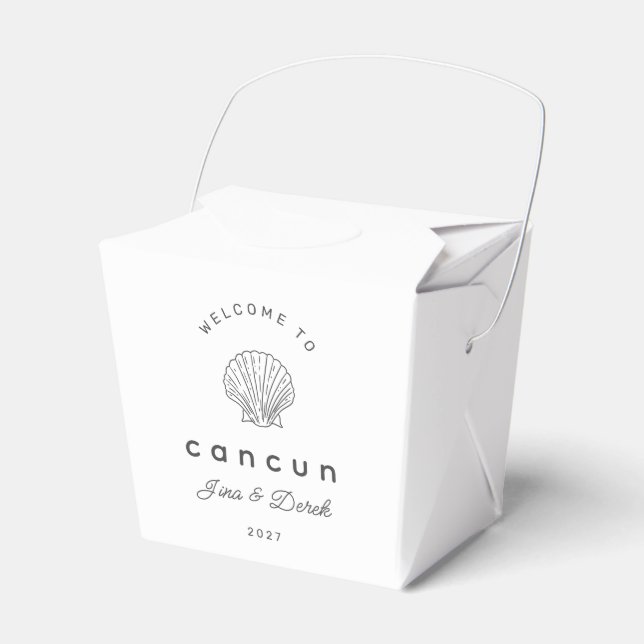 Destination Wedding Black and White Seachell Favour Box (Front Side)
