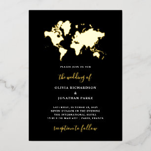 Destination Wedding   Black Elegant World Map Gold