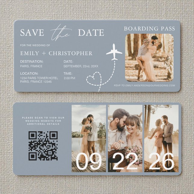 Destination Wedding Blue QR Code Boarding Pass  (Creator Uploaded)