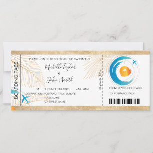 Destination Wedding Boarding Pass Heart Plane Icon Invitation