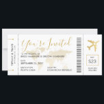 Destination Wedding Boarding Pass Invitation<br><div class="desc">Elegant and Modern Destination Wedding Boarding Pass Plane Ticket Invitation with a world map background and romantic aeroplane heart icon in faux gold,  black and white with customisable info entry areas,  bar code,  seat assignment and more authentic retro plane ticket details.</div>
