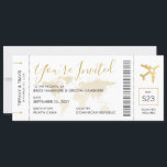 Destination Wedding Boarding Pass Invitation<br><div class="desc">Elegant and Modern Destination Wedding Boarding Pass Plane Ticket Invitation with a world map background and romantic aeroplane heart icon in faux gold,  black and white with customisable info entry areas,  bar code,  seat assignment and more authentic retro plane ticket details.</div>