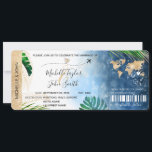 Destination Wedding Boarding Pass Plane Beach  Inv Invitation<br><div class="desc">Destination  Beach Wedding Boarding Pass Ticket Gold Plane Invitation with heart and plane icon with tropical leaves</div>