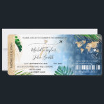 Destination Wedding Boarding Pass Plane Beach  Inv Invitation<br><div class="desc">Destination  Beach Wedding Boarding Pass Ticket Gold Plane Invitation with heart and plane icon with tropical leaves</div>