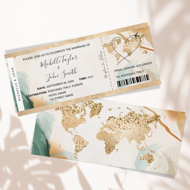 Destination Wedding Boarding Pass Ticket Gold Plan Invitation (Creator Uploaded)