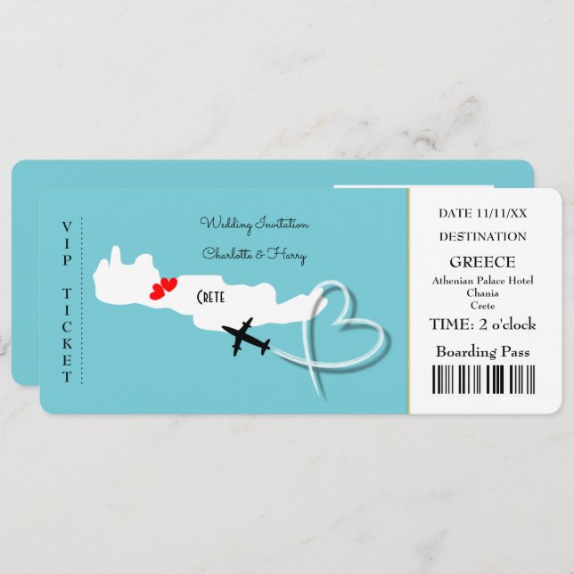 Destination Wedding Destination Crete Ticket Invitation (Front/Back)