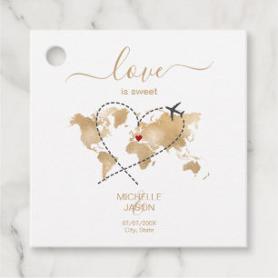 Destination Wedding Gold World Map Love is Sweet Favour Tags