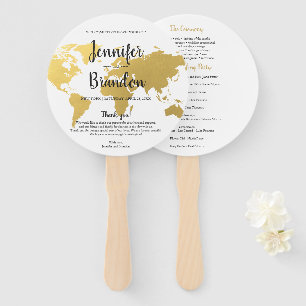 Destination wedding gold world wedding program fan