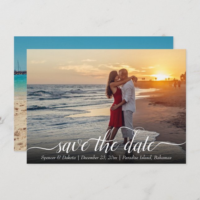 Destination Wedding Handwritten Modern 2 Photo Save The Date (Front/Back)