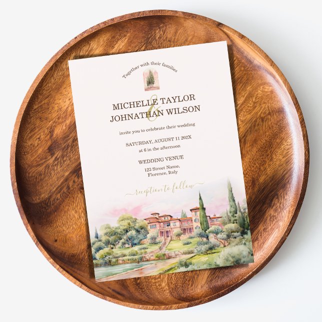 Destination Wedding Italy Tuscany Florence Invitation (watercolor tuscany villa)