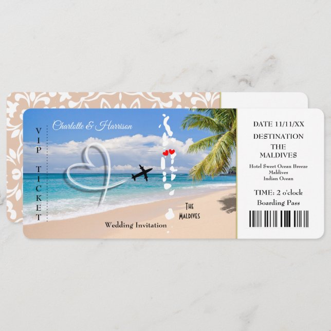 Destination Wedding Maldives Ticket  Invitation (Front/Back)